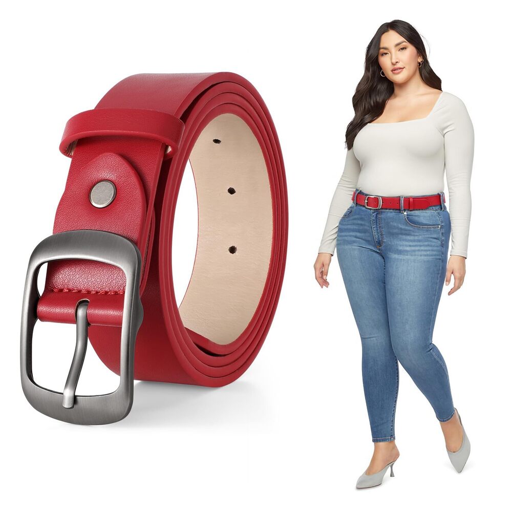4874 Plus Size Women Leather Belt Red Casual Waist For Jeans Pants
